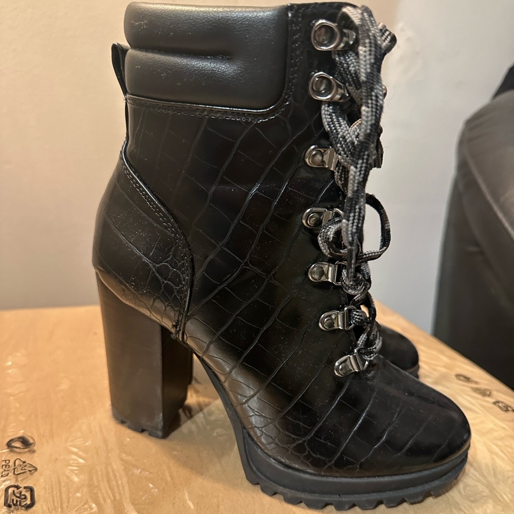Aldo black croc-embossed Lace-Up Boots